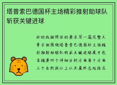 塔普索巴德国杯主场精彩推射助球队斩获关键进球 塔普索巴德国杯主场精彩推射助球队斩获关键进球